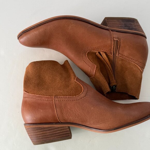FRYE Brown Leather & Suede Women's Ankle Boots Size 8.5 Side Zipper - Picture 5 of 10